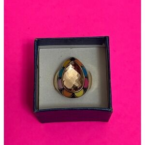 Vintage Gold Tone Ring w/ Multicolor Accents Costume Jewelry- New in Box - AVON?